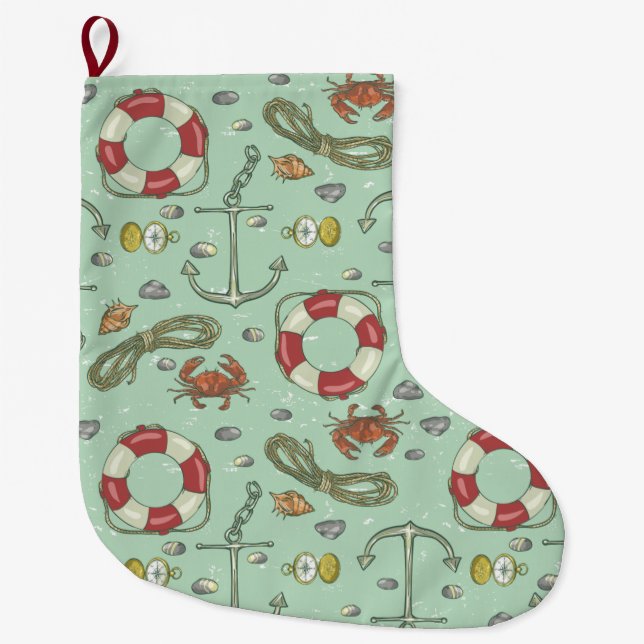 Grande Chaussette De Noël Motif nautique (Devant)