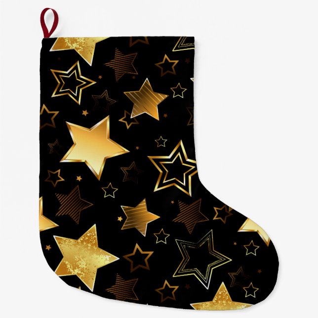 Grande Chaussette De Noël Motif sans couture avec étoiles d'or (Devant)