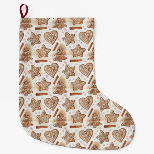 Grande Chaussette De Noël Motif sans couture de biscuit au gingembre cosy
