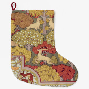 Grande Chaussette De Noël Motif Vert Sauge Forêt Cerf Stag Vintage