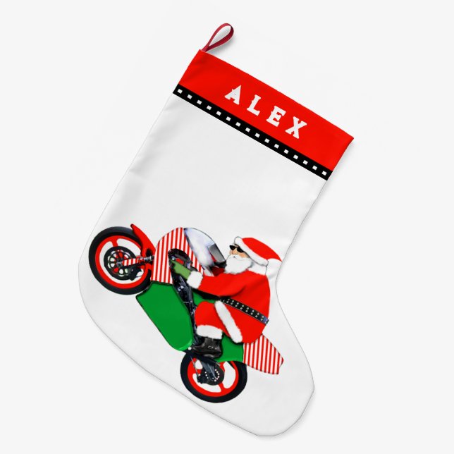 Grande Chaussette De Noël Moto Motocross cadeau de vacances Grand Noël (Devant (Accrochage))