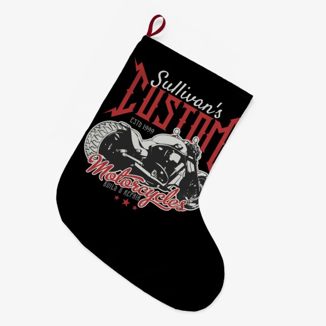 Grande Chaussette De Noël Moto personnalisé Big Bad Bike Bike Garage (Devant (Accrochage))