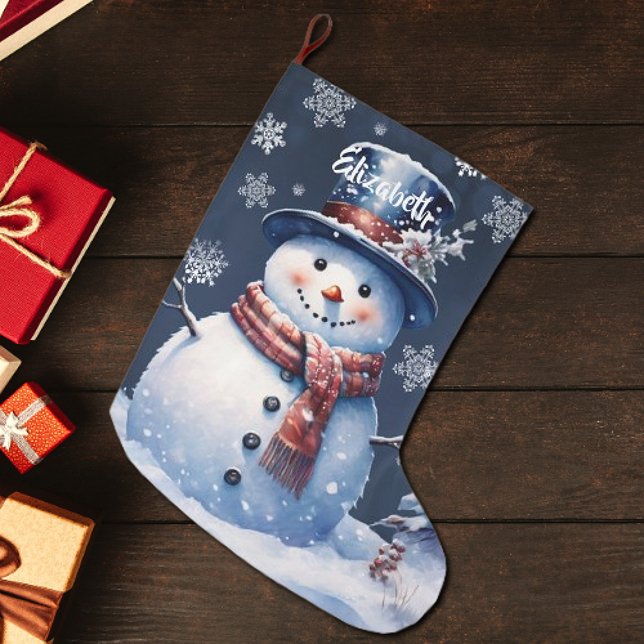 Grande Chaussette De Noël Motoneige de la forêt d'hiver (Winter Forest Snowman Christmas Stocking)