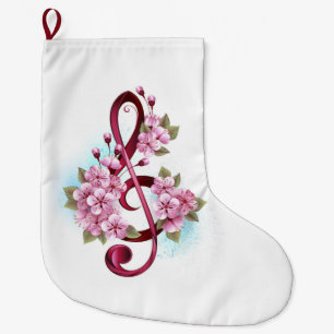 Grande Chaussette De Noël Musical treble clef notes with sakura flowers