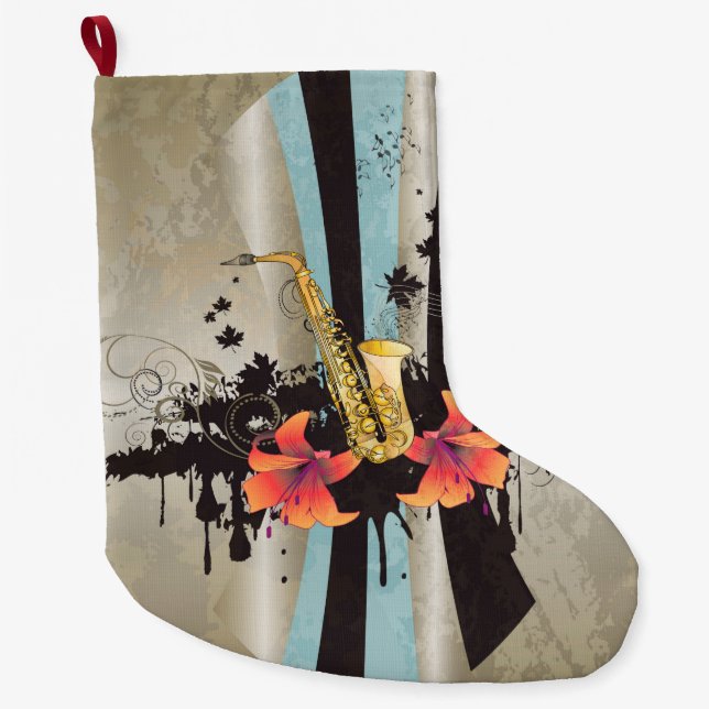 Grande Chaussette De Noël Musique, saxophone (Devant)