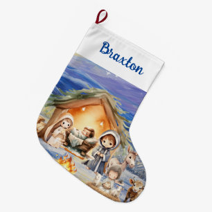 Grande Chaussette De Noël Nativité Noël Stocking
