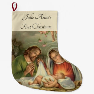 Grande Chaussette De Noël Nativité sainte Jésus Mary Joseph de famille de