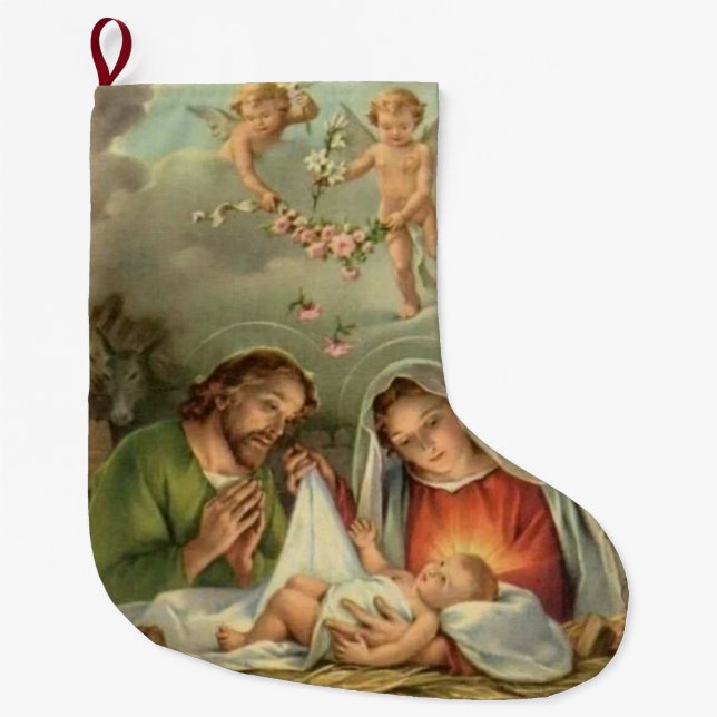 Grande Chaussette De Noël Nativité sainte Jésus Mary Joseph de famille de (Devant)