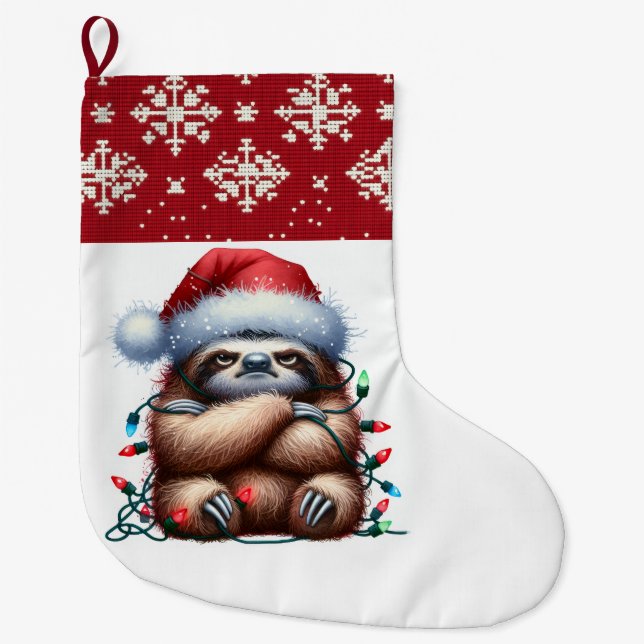 Grande Chaussette De Noël Naughty Christmas Lights Sloth (Devant)