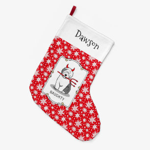 Grande Chaussette De Noël Naughty Devil Old English Sheepdog (Gris 1)