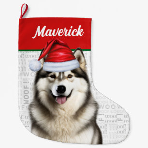 Grande Chaussette De Noël Noël Alaskan Nom du malamute Woof Arrière - plan