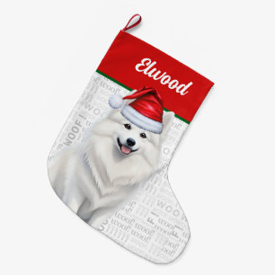 Grande Chaussette De Noël Noël American Eskimo Nom Chien Woof