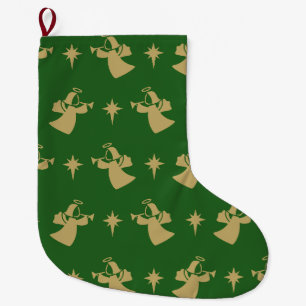 Grande Chaussette De Noël Noël Angel Nativité Star Green Gold