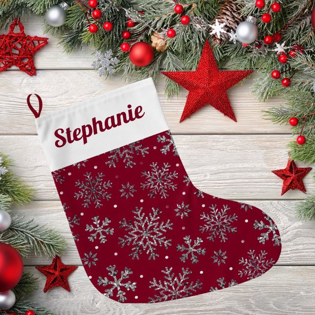 Grande Chaussette De Noël Noël chic en Bourgogne avec d'élégants flocons de  (Créateur téléchargé)
