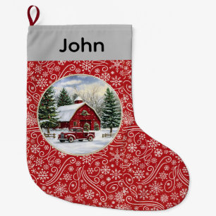 Grande Chaussette De Noël Noël Country Vintage Personnalisable