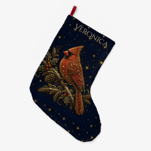 Grande Chaussette De Noël Noël dans les Étoiles Cardinal Rouge