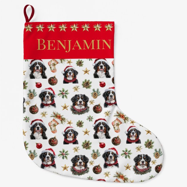 Grande Chaussette De Noël Noël de chien de montagne bernois personnalisé (Devant)