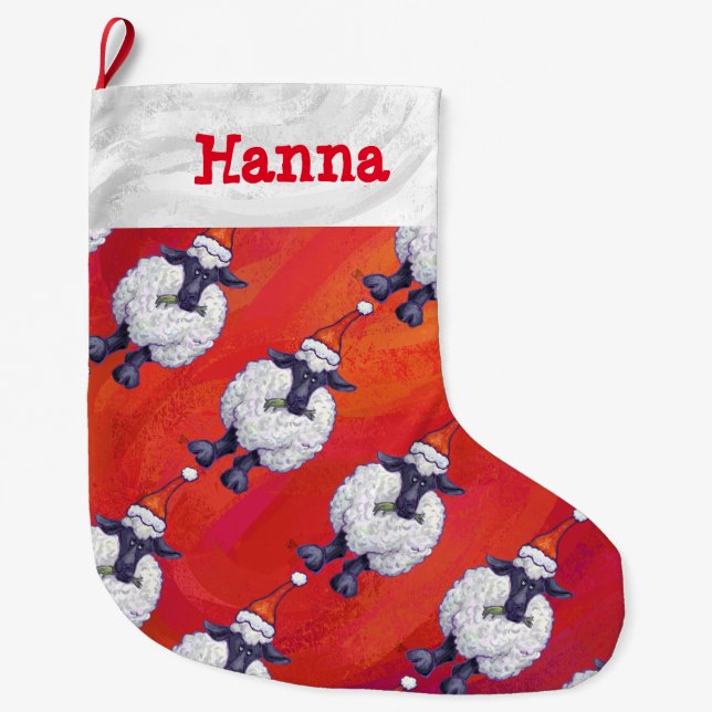 Grande Chaussette De Noël Noël de moutons sur le rouge (Devant)