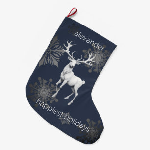 Grande Chaussette De Noël Noël des rennes d'ivoire Personnalisé en bleu
