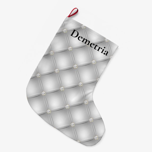 Grande Chaussette De Noël Noël des touffes en diamant d'argent (Devant (Accrochage))