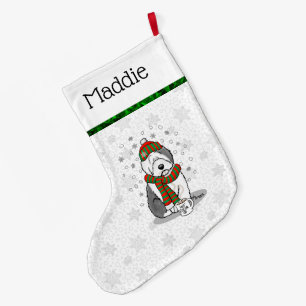Grande Chaussette De Noël Noël d'hiver Vieux anglais Chien de mouton gris 1 