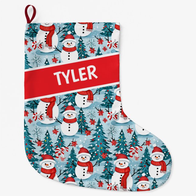 Grande Chaussette De Noël Noël du gentil bonhomme de neige Personnalisé (Devant)