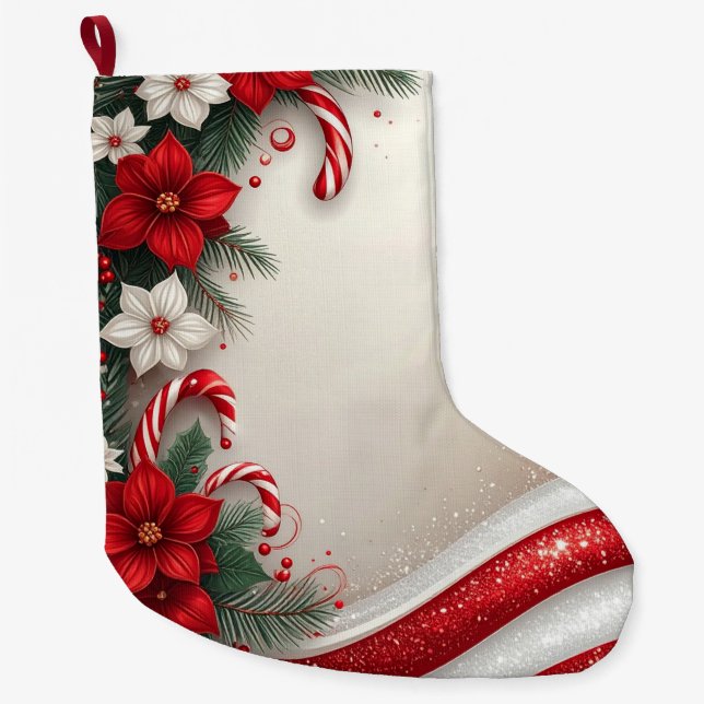 Grande Chaussette De Noël Noël Floral Sucres de canne vacances Stocking (Devant)