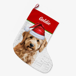 Grande Chaussette De Noël Noël Goldendoodle avec le nom du chien