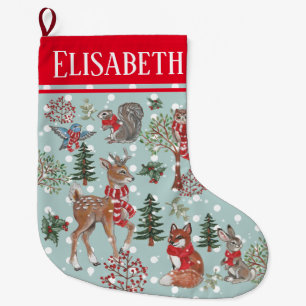 Grande Chaussette De Noël Noël Joli renne Neige Bois Animaux
