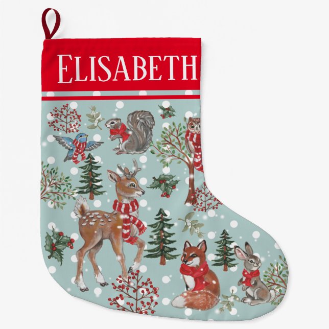 Grande Chaussette De Noël Noël Joli renne Neige Bois Animaux (Devant)