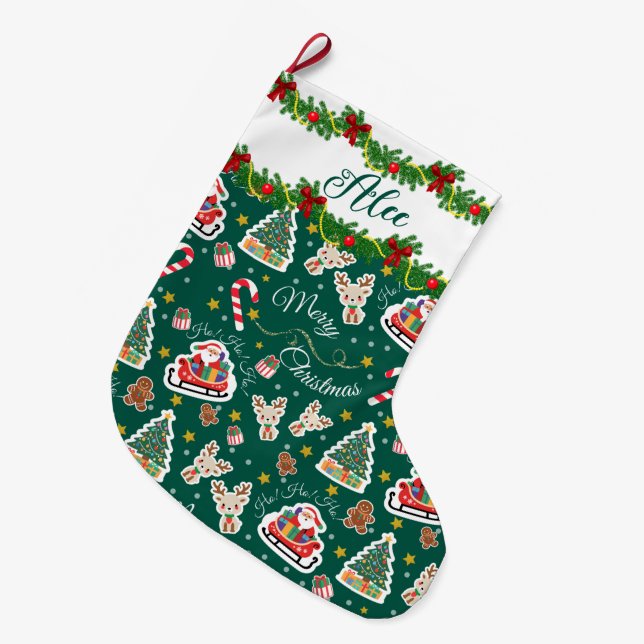 Grande Chaussette De Noël Noël Joyeux Père Noël Vert Personnalisé (Devant (Accrochage))