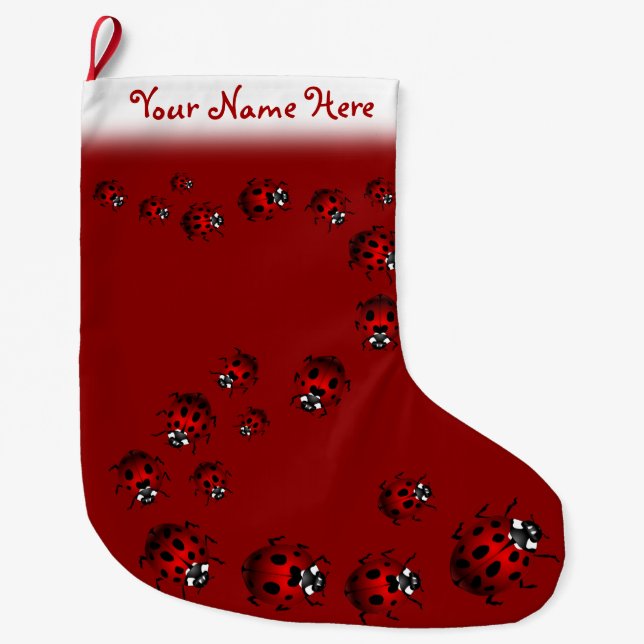 Grande Chaussette De Noël Noël Ladybird personnalisé par bas de coccinelle (Devant)