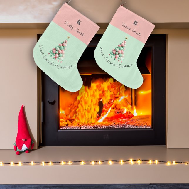 Grande Chaussette De Noël Noël Macaron Arbres Nom personnalisé (Créateur téléchargé)