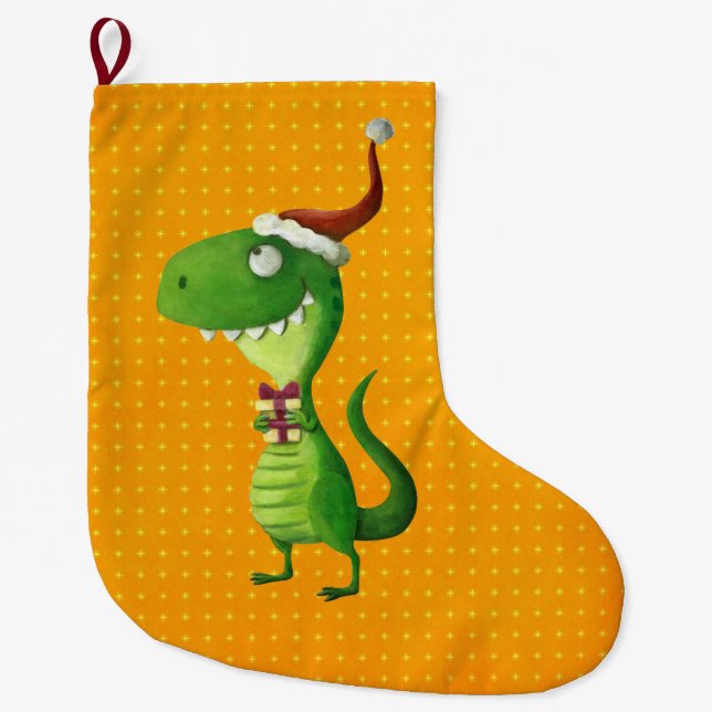 Grande Chaussette De Noël Noël mignon T-rex (Devant)