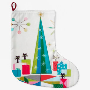 Grande Chaussette De Noël Noël moderne de la rétro moitié du siècle atom