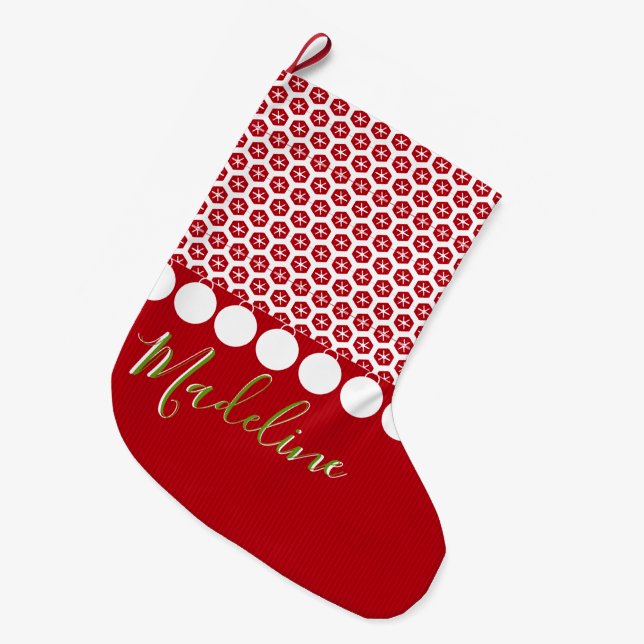 Grande Chaussette De Noël Noël moderne stockant de rétros flocons de neige (Devant (Accrochage))