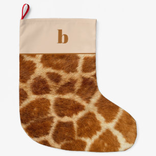 Grande Chaussette De Noël Noël Monogramme Imprimé Girafe Marron Orange