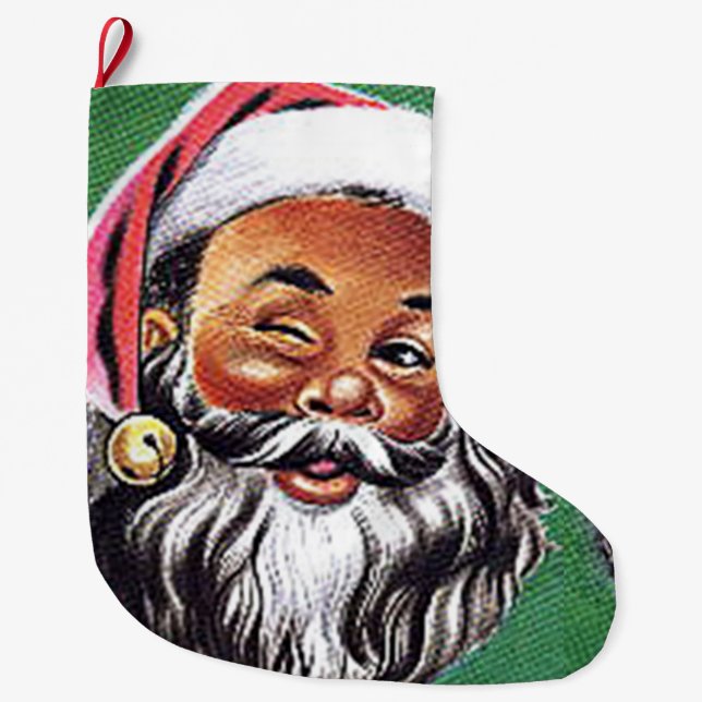 Grande Chaussette De Noël Noël noir du Père Noël afro-américain (Devant)