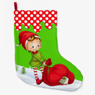 Grande Chaussette De Noël Noël Père Noël Elfe Noël Stocker