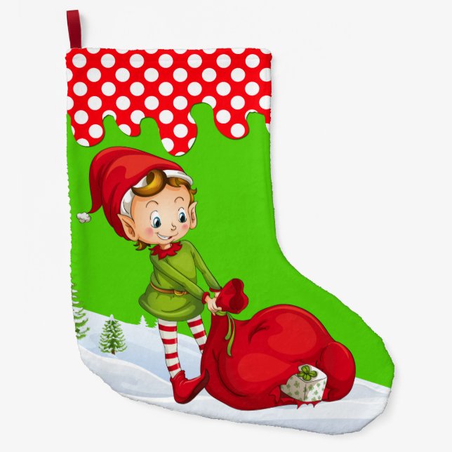 Grande Chaussette De Noël Noël Père Noël Elfe Noël Stocker (Devant)