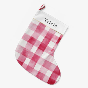 Grande Chaussette De Noël Noël Rayures Carreaux Blanc Rose