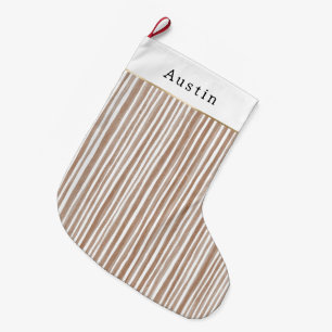 Grande Chaussette De Noël Noël Rayures Marron Crème   
