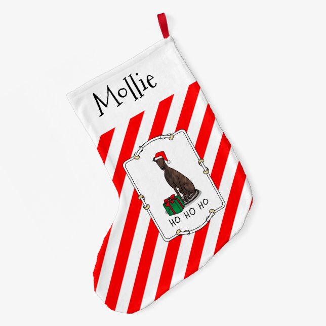 Grande Chaussette De Noël Noël Santa Hat Greyhound Dog (brindle) Drôle (Dos (Accrochage))