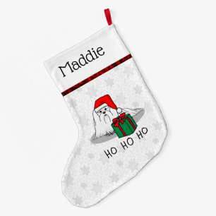 Grande Chaussette De Noël Noël Santa Hat Maltese Chien mignonne Drôle