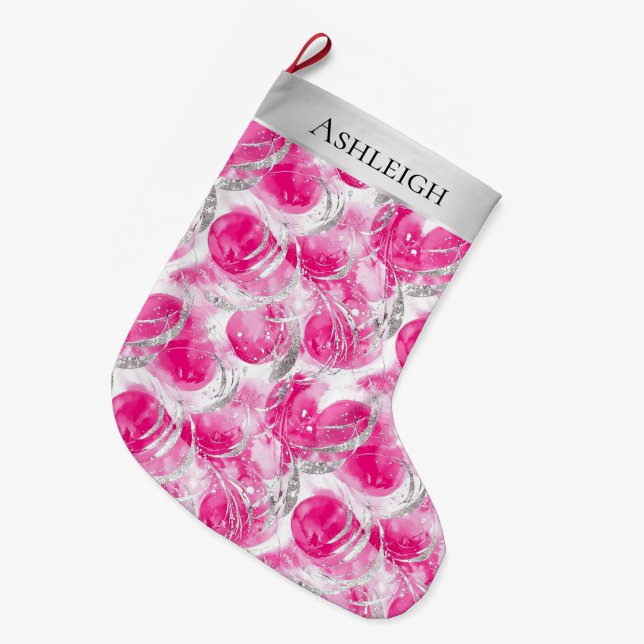 Grande Chaussette De Noël Noël Silver Pretty Chic Pink Glam (Devant (Accrochage))