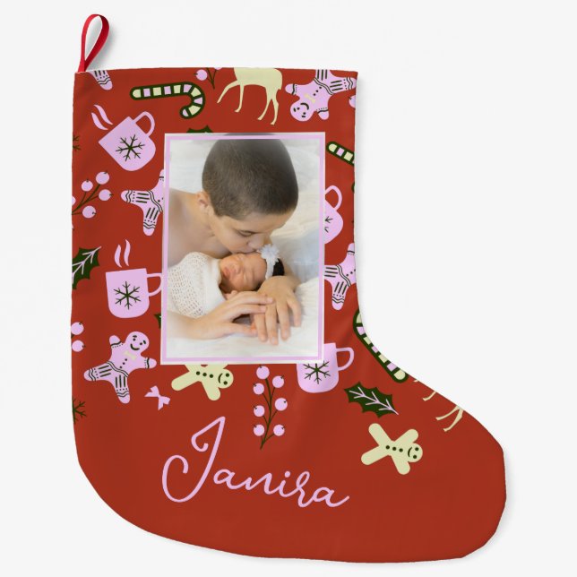 Grande Chaussette De Noël Noël Soins Festive Famille Photo (Devant)