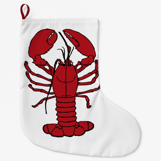 Grande Chaussette De Noël Noël stockant la plage nautique de homard mignon (Devant)