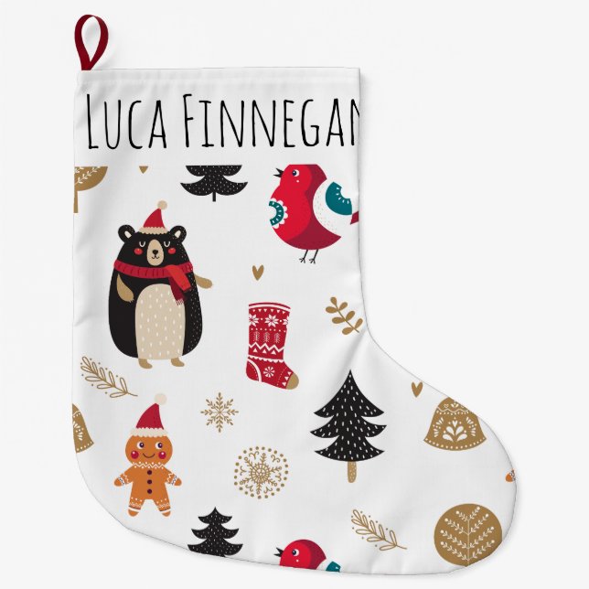 Grande Chaussette De Noël Noël stockant la Scandinavie (personnalisez-la) (Devant)