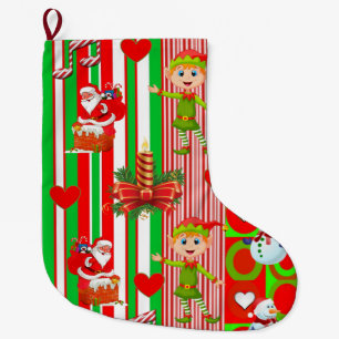 Grande Chaussette De Noël Noël Stocker, Elf Stripe Père Noël