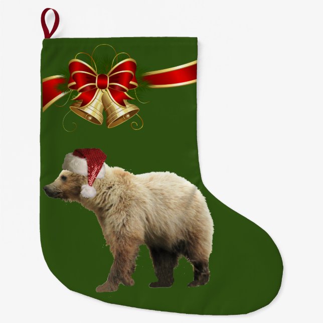 Grande Chaussette De Noël Noël Stocker le grizzli (Devant)